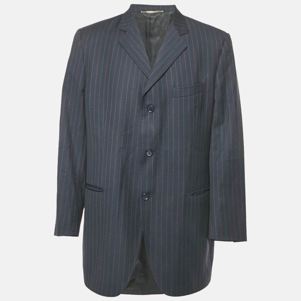 Dolce & Gabbana Navy Blue Striped Single Breasted Blazer XXXL