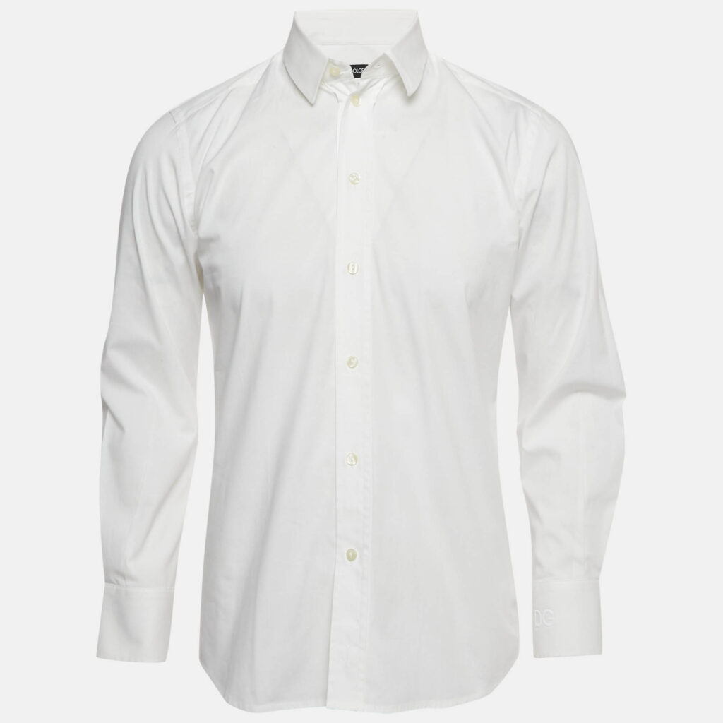 Dolce & Gabbana Gold White Cotton Long Sleeve Shirt S