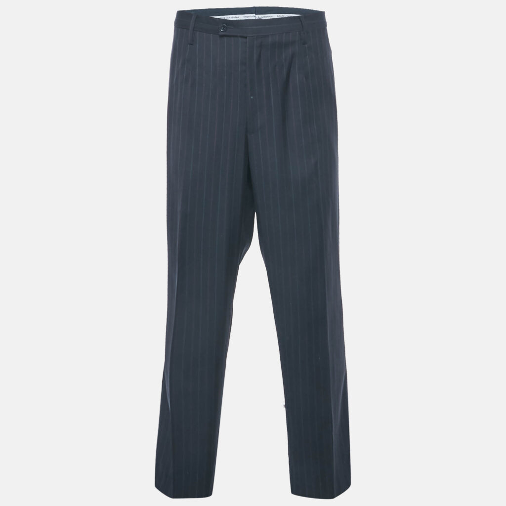 Dolce & Gabbana Navy Blue Striped Wool Formal Trousers XXXL