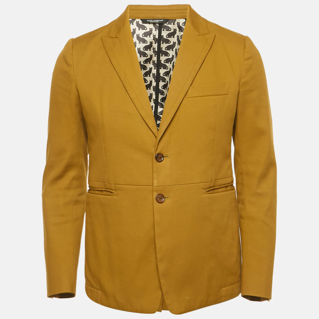 Dolce & Gabbana Mustard Yellow Cotton Single Breasted Blazer S Dolce & Gabbana Mustard Yellow Cotton Single Breasted Blazer S