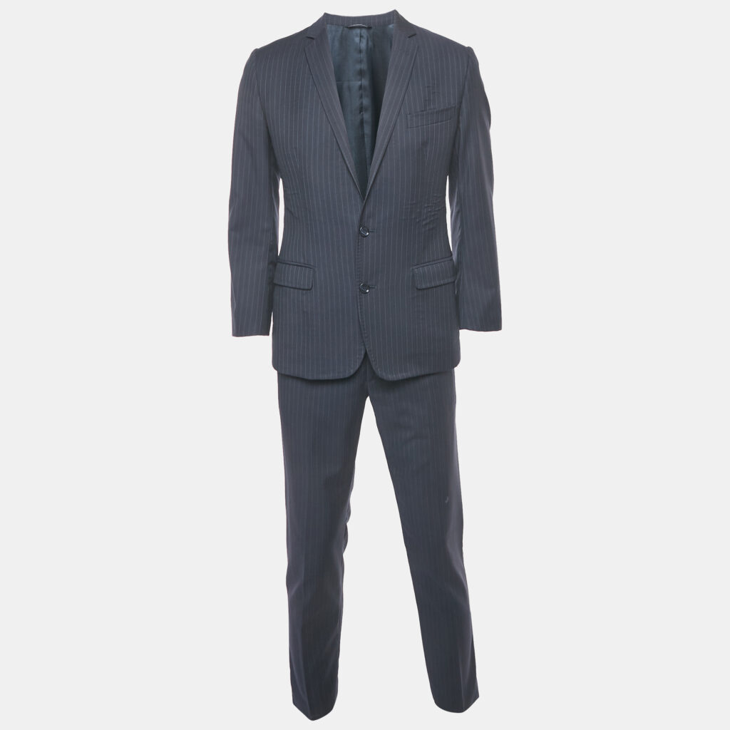 Dolce & Gabbana Navy Blue Striped Wool Single Breasted Suit M Dolce & Gabbana Navy Blue Striped Wool Single Breasted Suit M