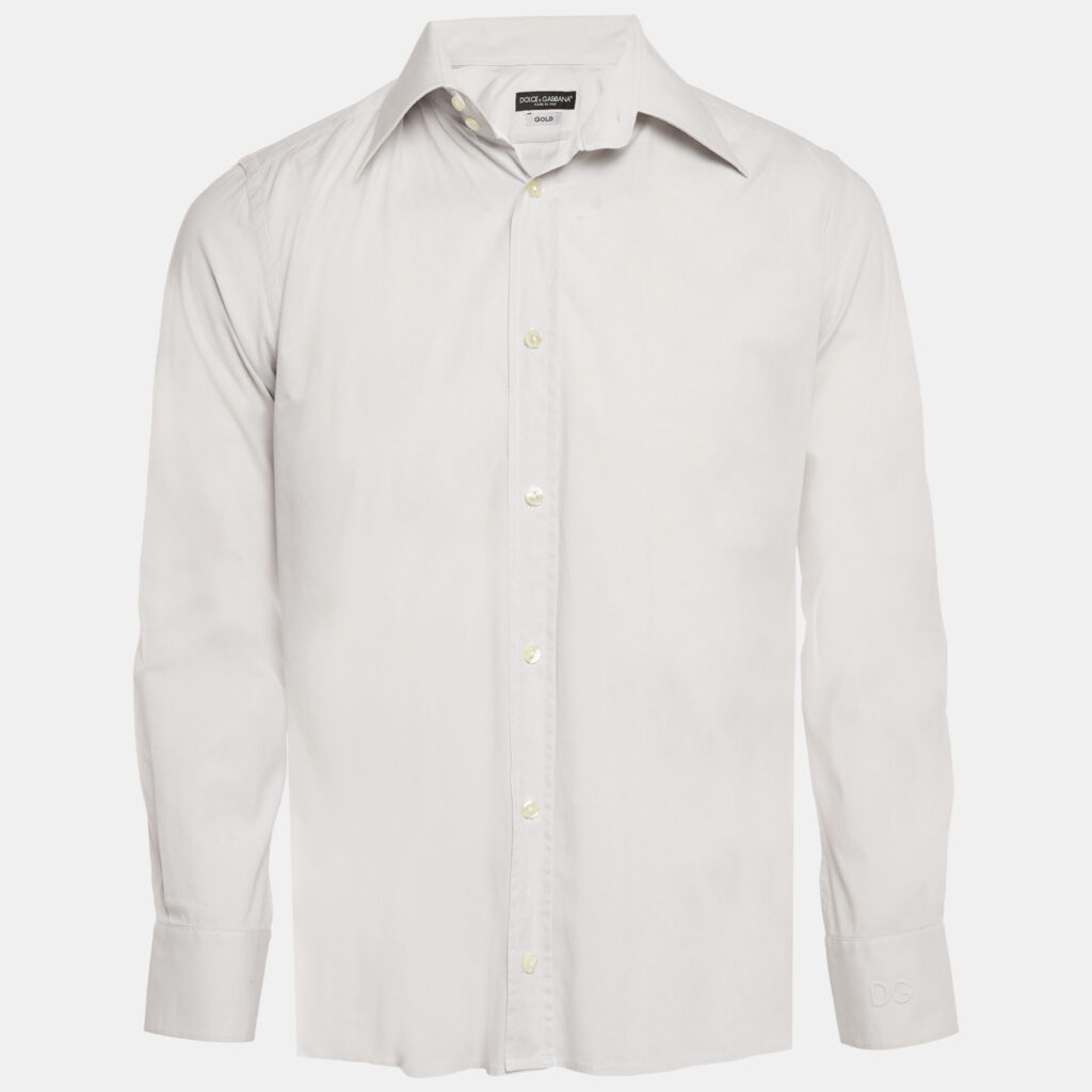 Dolce & Gabbana Gold Grey Cotton Long Sleeve Shirt M