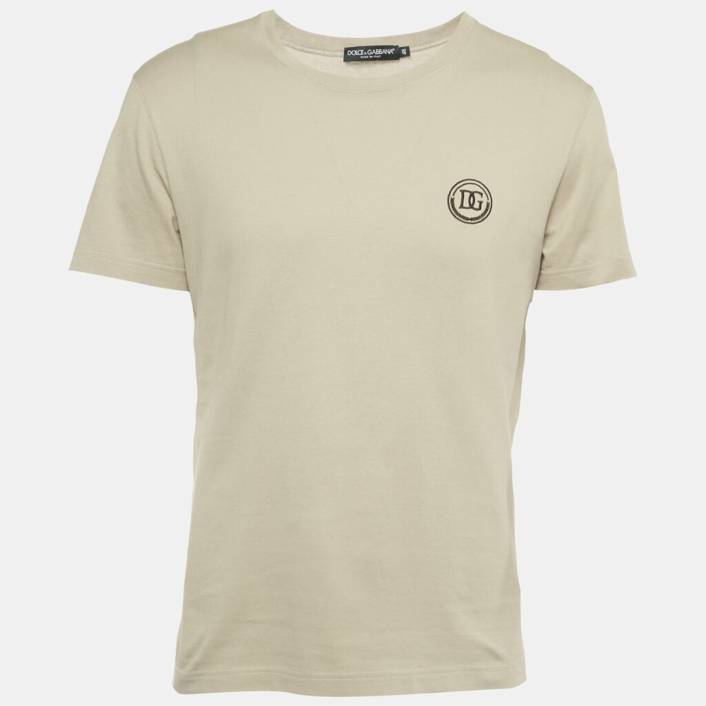 Dolce & Gabbana Beige Logo Embroidered Jersey T-Shirt M Dolce & Gabbana Beige Logo Embroidered Jersey T-Shirt M