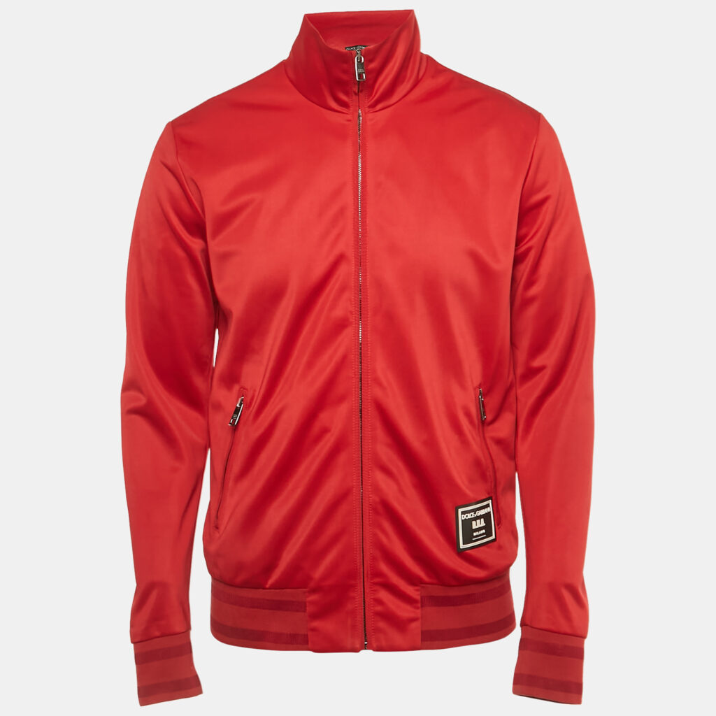 Dolce & Gabbana Red Jersey Logo Applique Zip-Up Jacket M Dolce & Gabbana Red Jersey Logo Applique Zip-Up Jacket M
