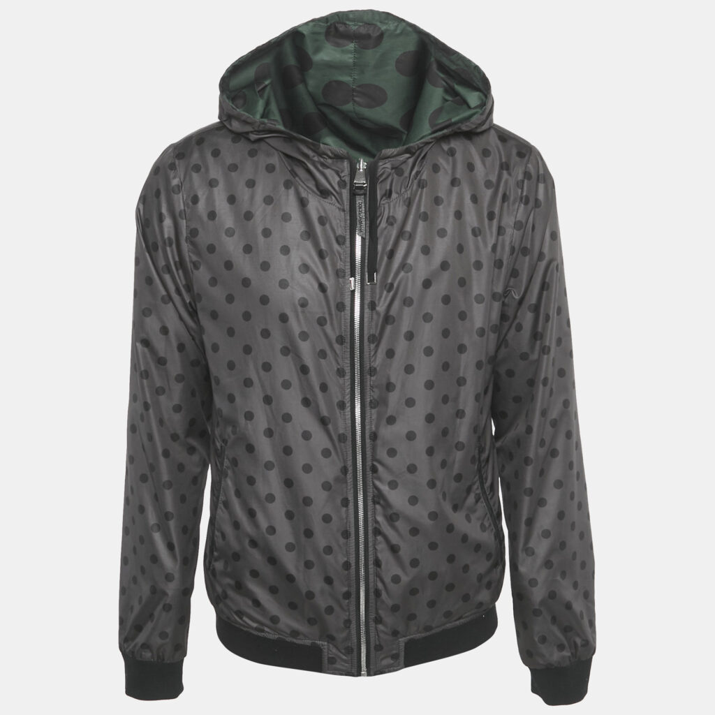 Dolce & Gabbana Green Polka Dot Print Synthetic Reversible Zip-Up Jacket XL Dolce & Gabbana Green Polka Dot Print Synthetic Reversible Zip-Up Jacket XL