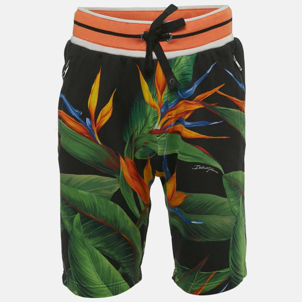 Dolce & Gabbana Black Tropical Print Cotton Knit Shorts M Dolce & Gabbana Black Tropical Print Cotton Knit Shorts M