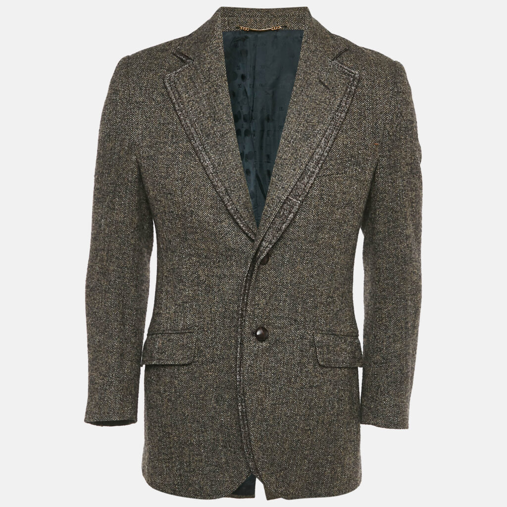 Dolce & Gabbana Brown Patterned Wool Single Breasted Blazer S