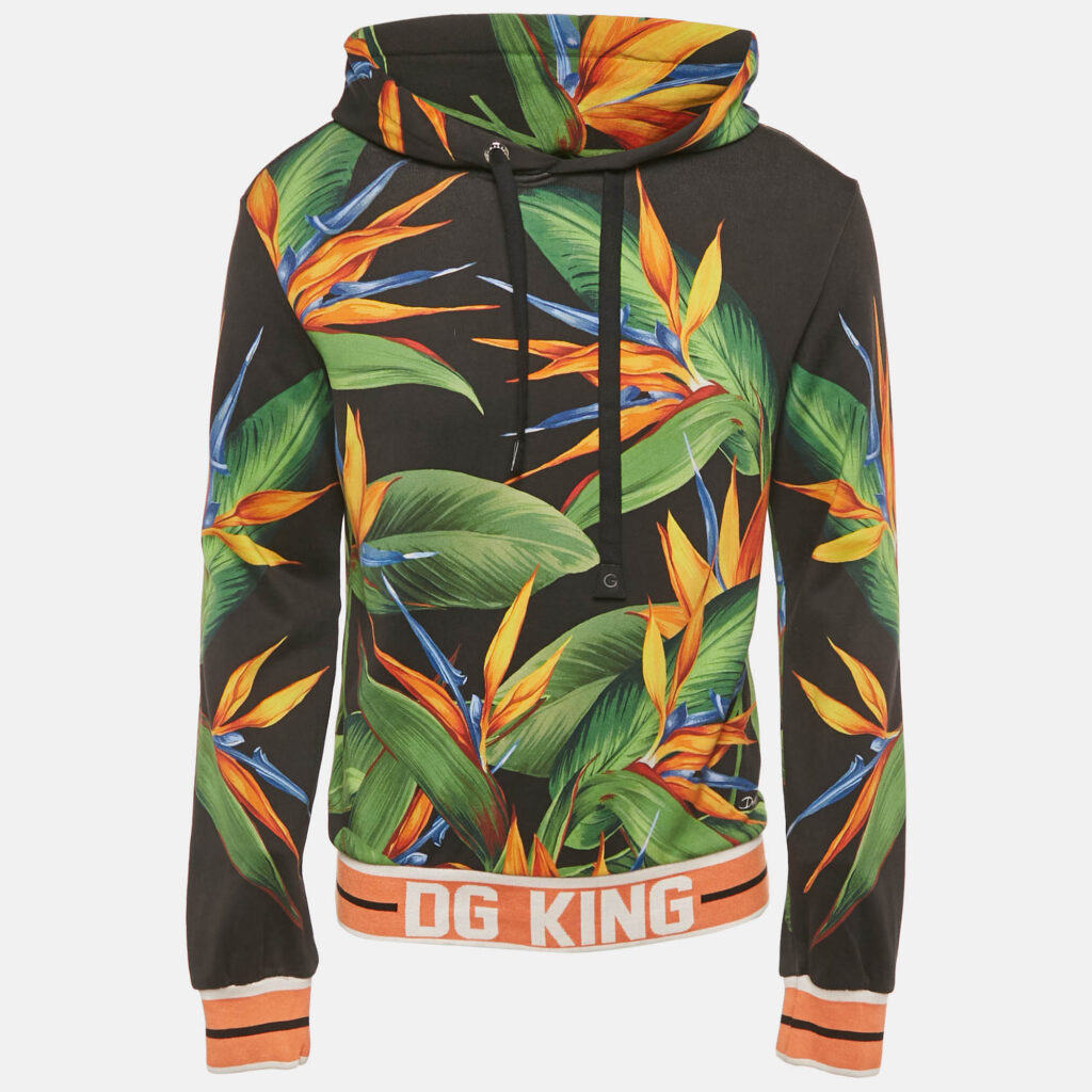 Dolce & Gabbana Black Bird Of Paradise Print Cotton Hooded Sweatshirt S Dolce & Gabbana Black Bird Of Paradise Print Cotton Hooded Sweatshirt S