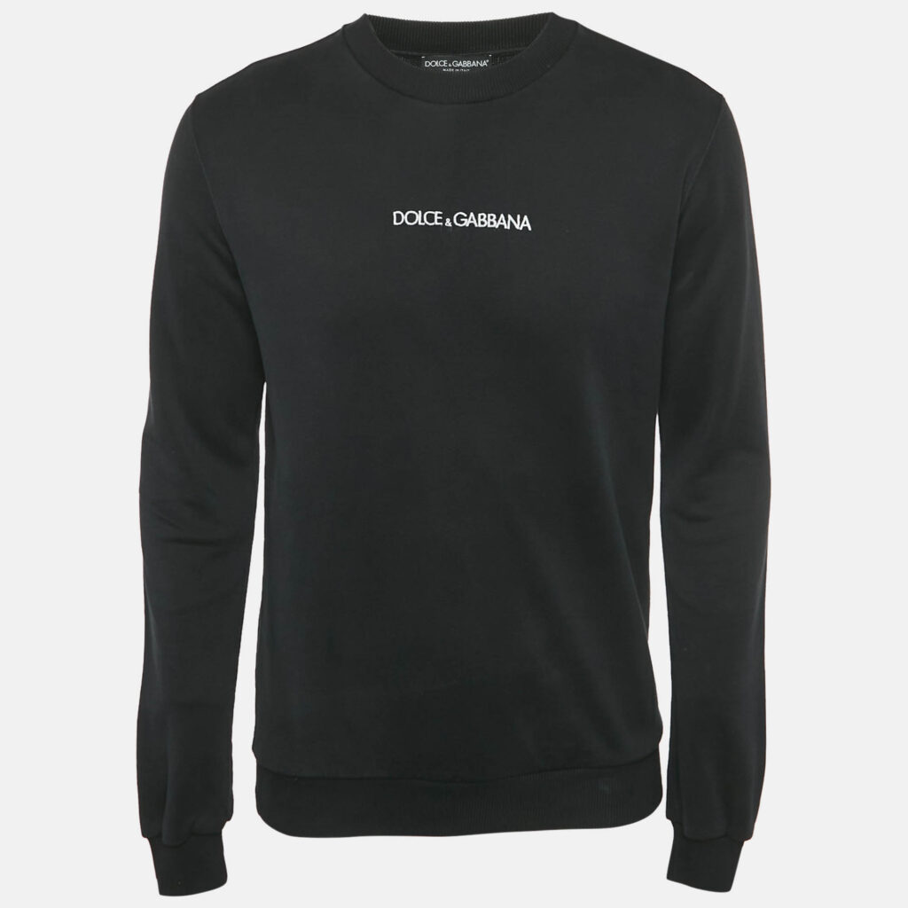 Dolce & Gabbana Black Logo Embroidered Cotton Sweatshirt M Dolce & Gabbana Black Logo Embroidered Cotton Sweatshirt M
