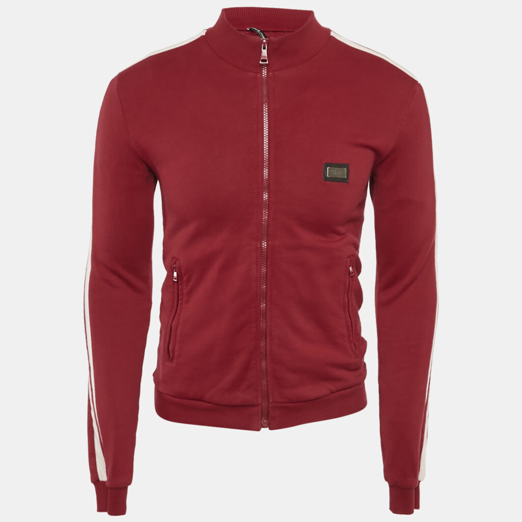 Dolce & Gabbana Red Cotton Logo Applique Zip -Up Jacket XS Dolce & Gabbana Red Cotton Logo Applique Zip -Up Jacket XS