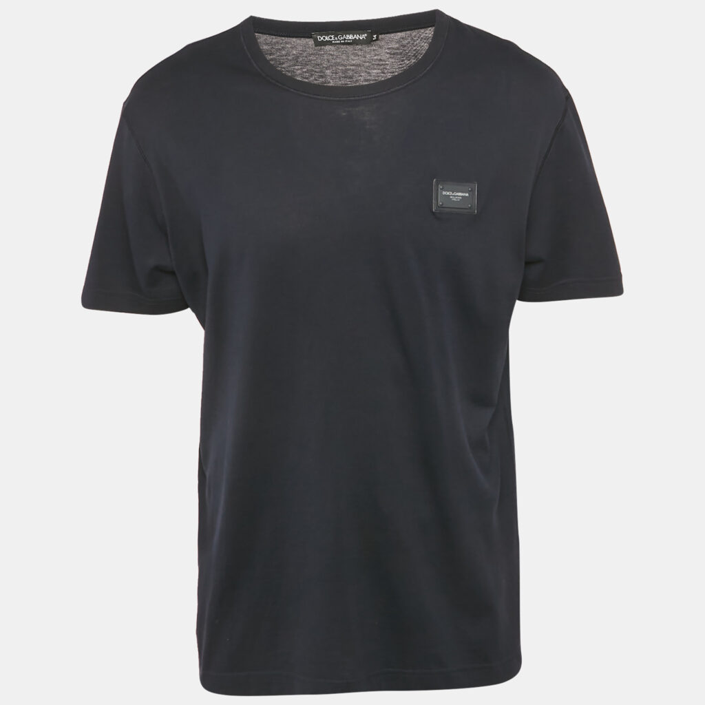 Dolce & Gabbana Navy Blue Cotton Logo Plaque T-Shirt XXL Dolce & Gabbana Navy Blue Cotton Logo Plaque T-Shirt XXL