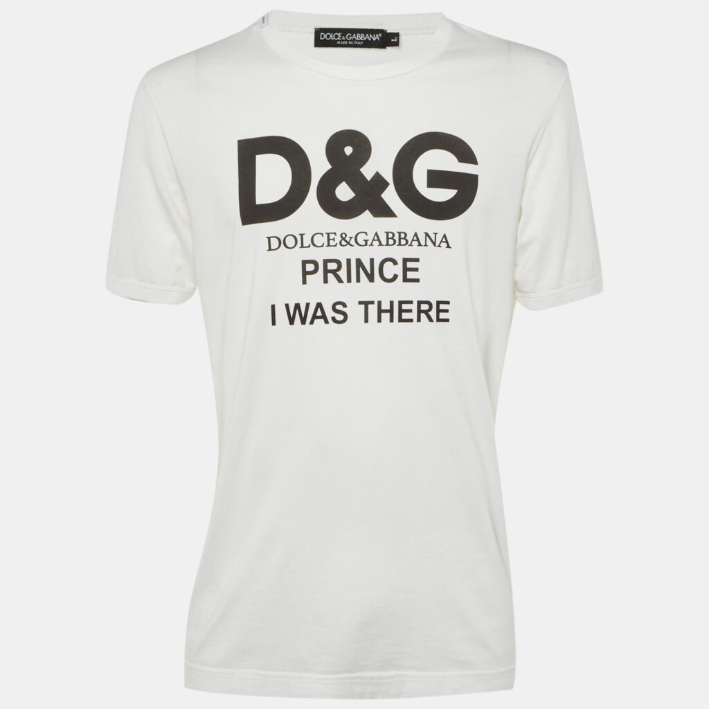 Dolce & Gabbana White Prince I Was There Print Cotton Crew Neck T-Shirt L