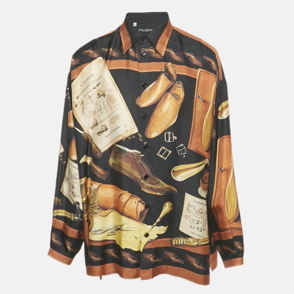 Dolce & Gabbana Brown/Black Printed Silk Shirt XXL Dolce & Gabbana Brown/Black Printed Silk Shirt XXL