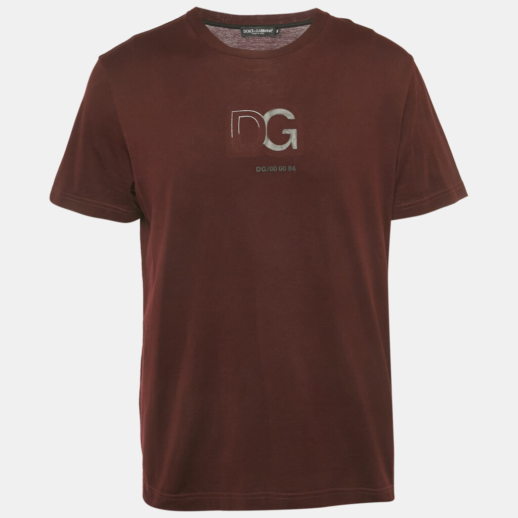 luxury-men-dolcegabbana-used-clothes-p1222012-002-1.jpg Dolce & Gabbana Burgundy Logo Print Cotton T -Shirt M