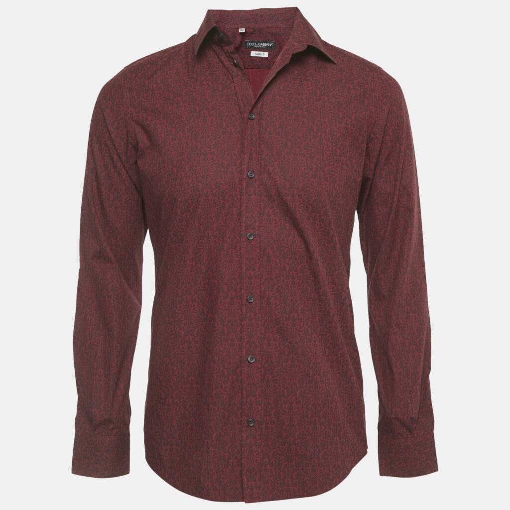 Dolce & Gabbana Burgundy Printed Cotton Gold Shirt M Dolce & Gabbana Burgundy Printed Cotton Gold Shirt M