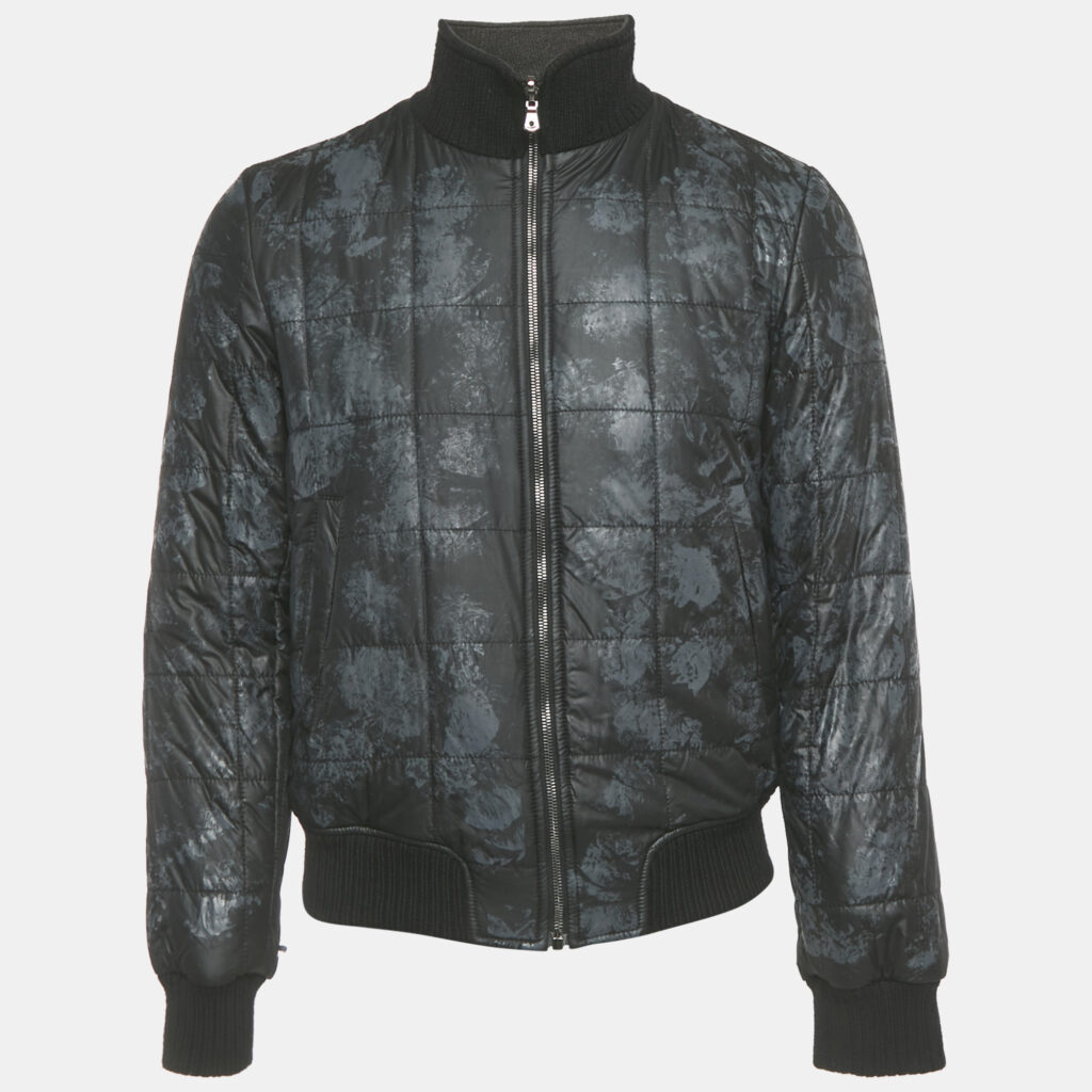 Dolce & Gabbana Black Printed Synthetic & Cotton Knit Bomber Jacket XS