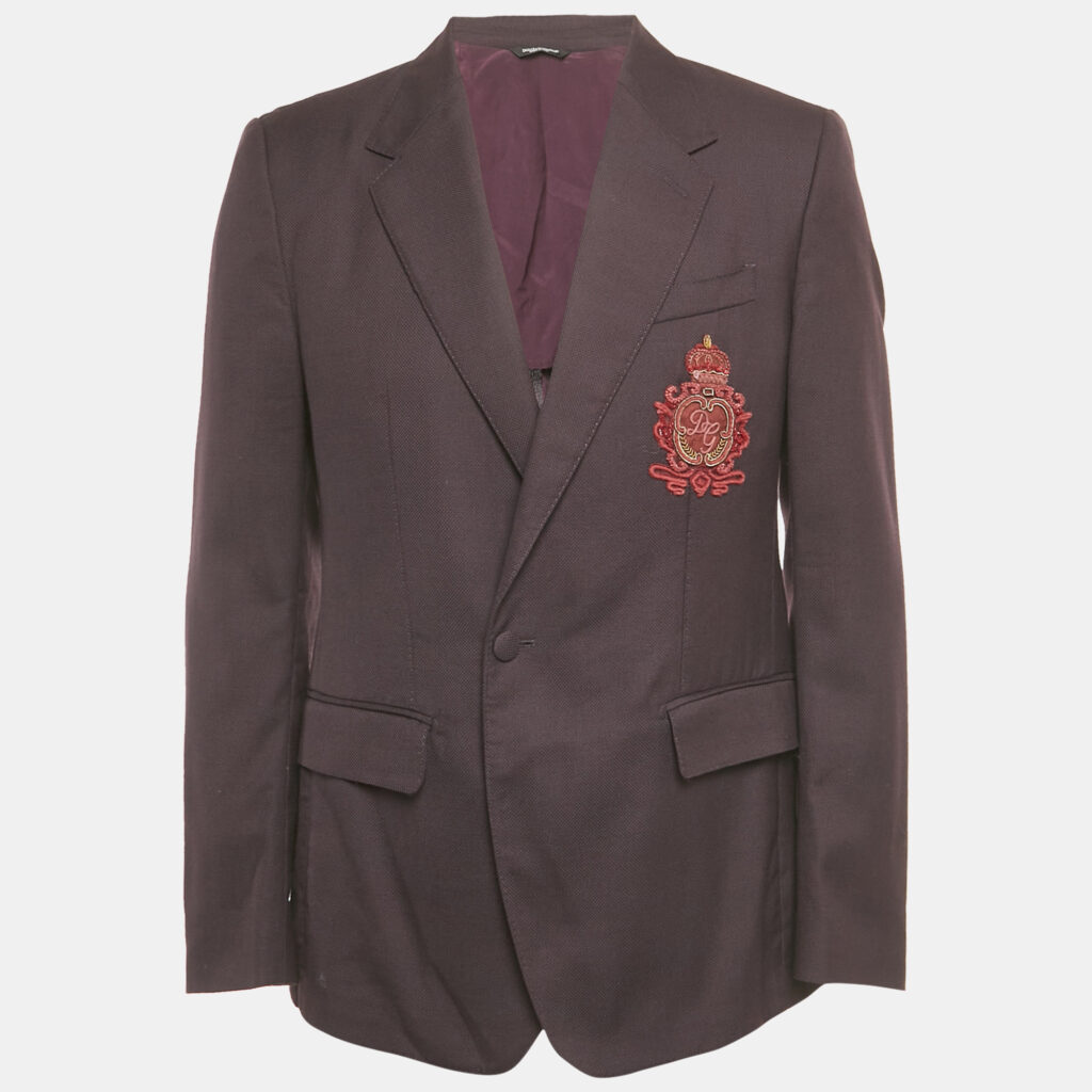 Dolce & Gabbana Purple Embroidered Wool Tailored Blazer XL