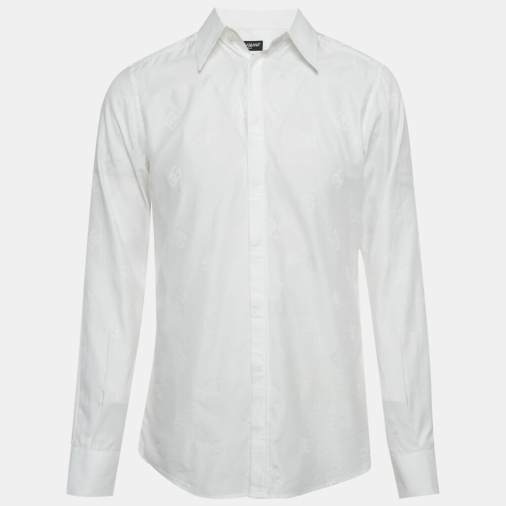 Dolce & Gabbana Martini White Monogram Cotton Shirt L