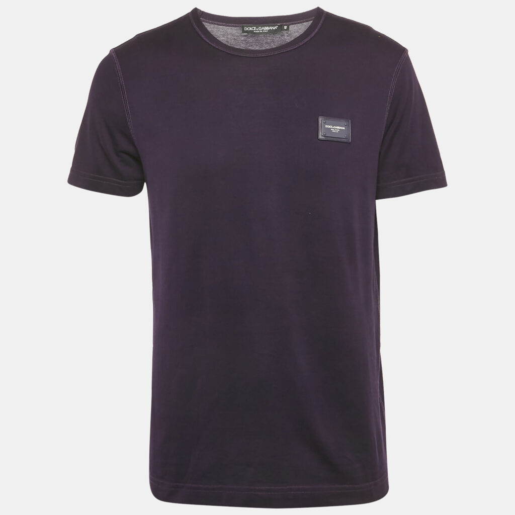 Dolce & Gabbana Purple Logo Plaque Jersey T-Shirt M