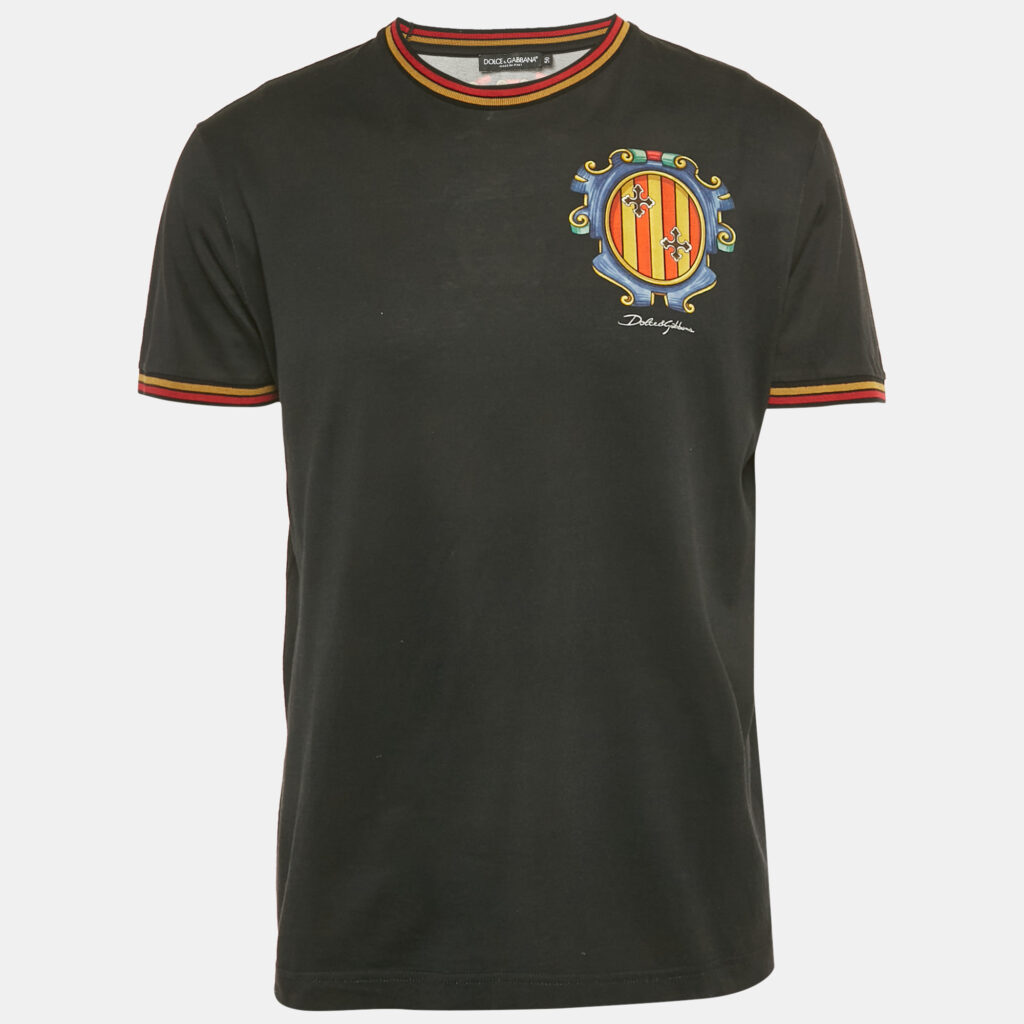 Dolce & Gabbana Black Printed Cotton Crewneck T-Shirt L Dolce & Gabbana Black Printed Cotton Crewneck T-Shirt L