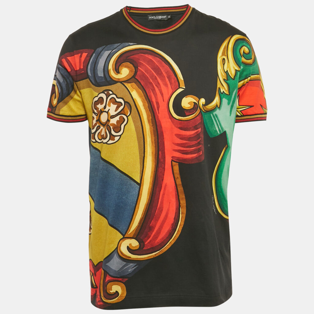 Dolce & Gabbana Black Printed Cotton Crewneck T-Shirt XL Dolce & Gabbana Black Printed Cotton Crewneck T-Shirt XL
