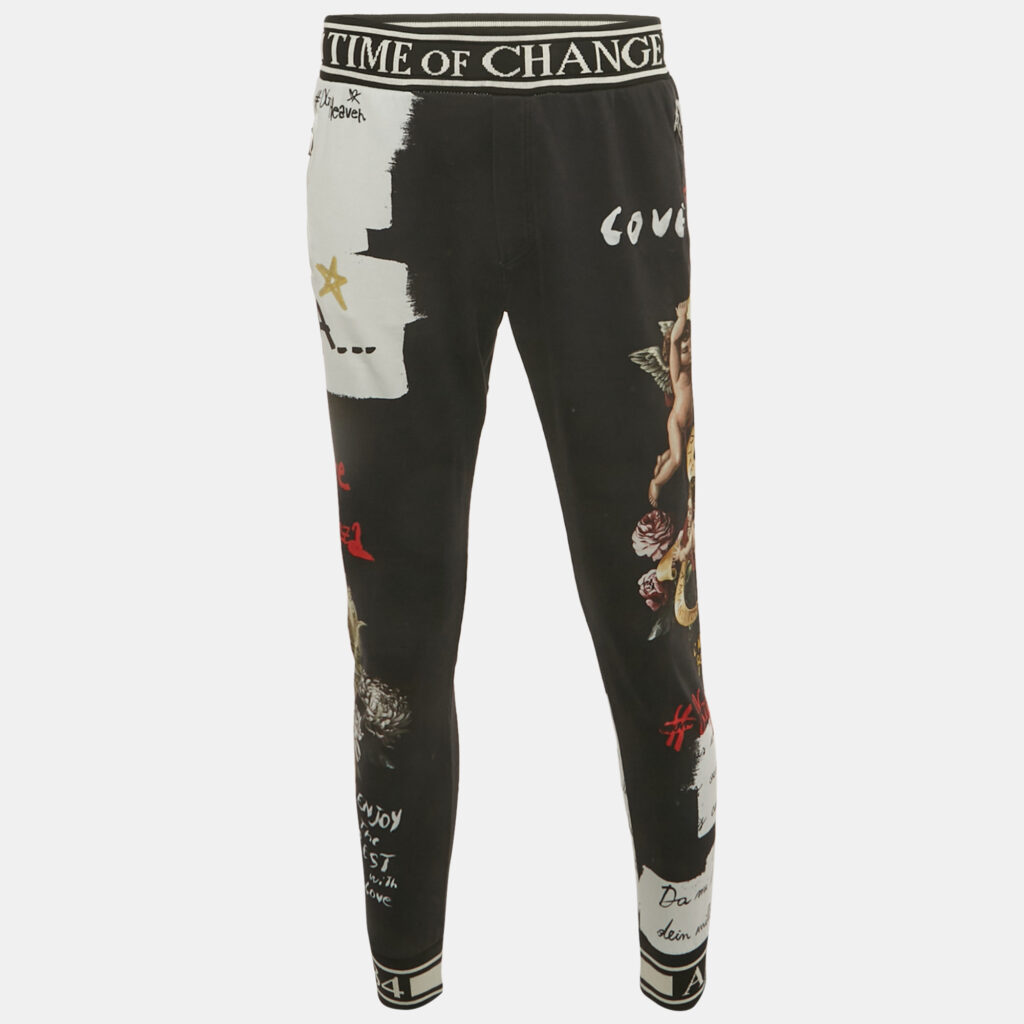 Dolce & Gabbana Black Printed Cotton Jogger Pants L