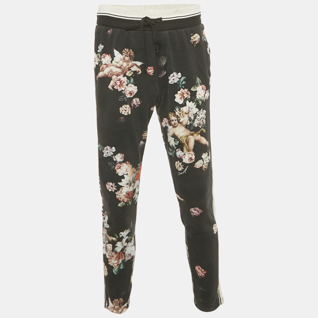 Dolce & Gabbana Black Floral Print Cotton Jogger Pants M
