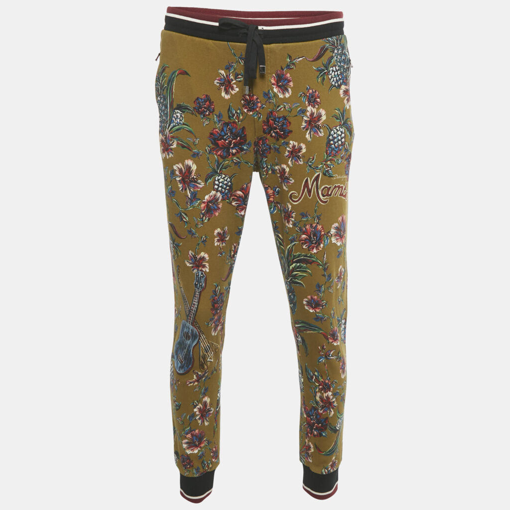 Dolce & Gabbana Green Floral Print Cotton Sweatpants L Dolce & Gabbana Green Floral Print Cotton Sweatpants L