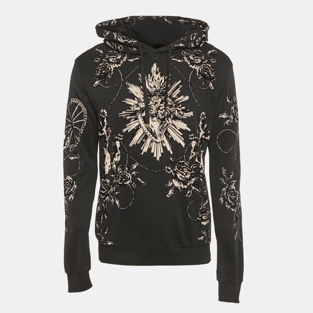 luxury-men-dolcegabbana-used-clothes-p1224724-001.jpg Dolce & Gabbana Black Floral Flocked Cotton Hoodie M