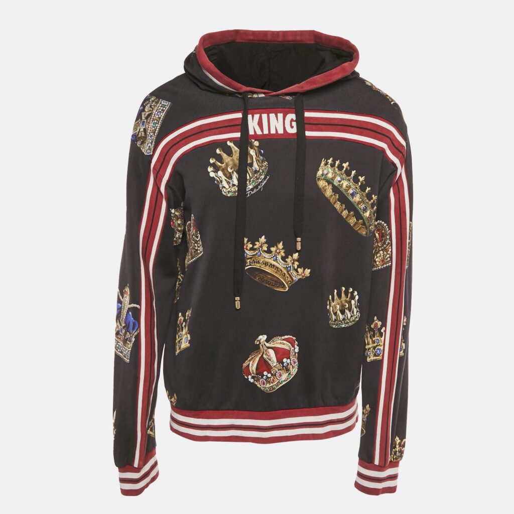 Dolce & Gabbana Black Crown Print Cotton Hoodie XXL Dolce & Gabbana Black Crown Print Cotton Hoodie XXL