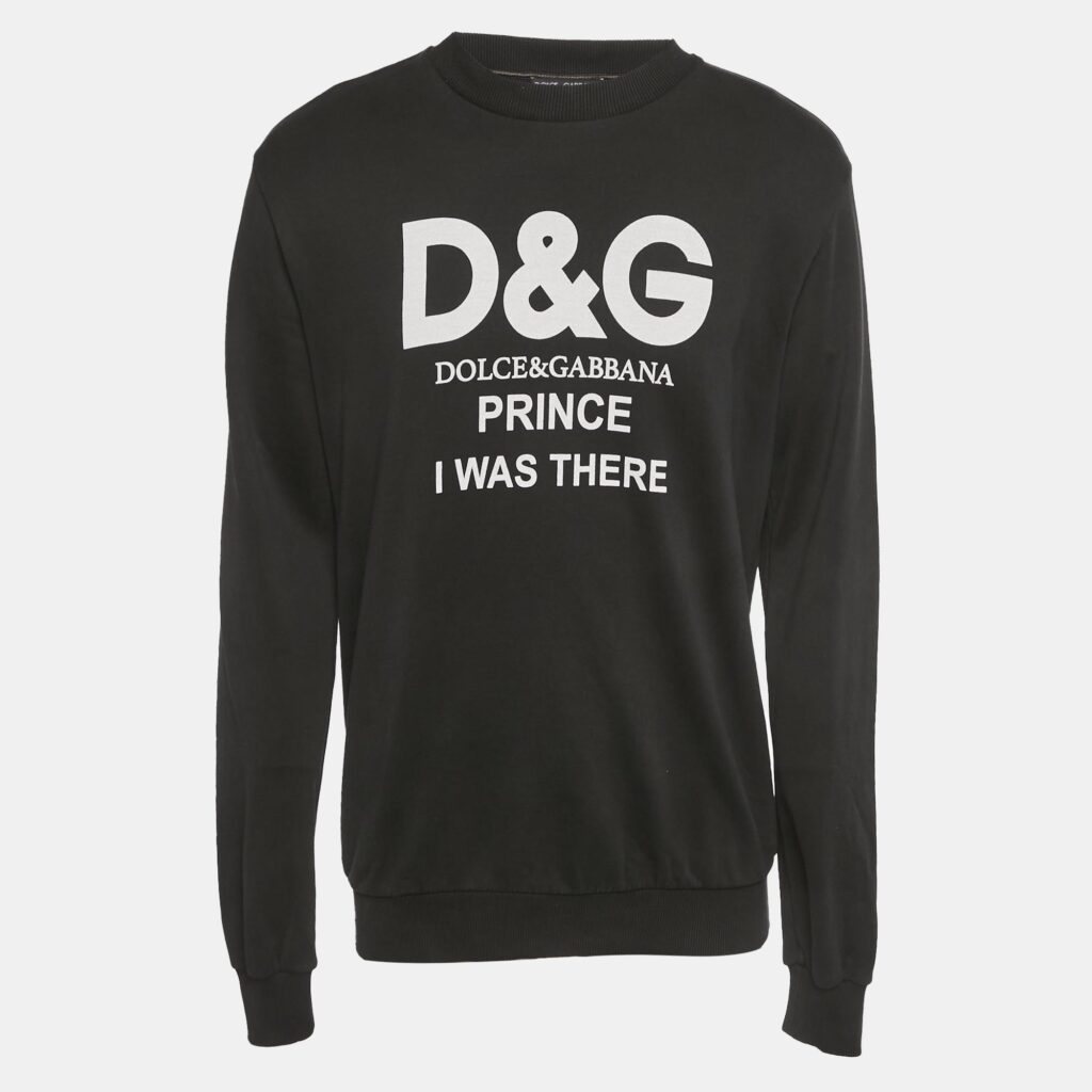 Dolce & Gabbana Black Logo Print Cotton Knit Sweatshirt L Dolce & Gabbana Black Logo Print Cotton Knit Sweatshirt L