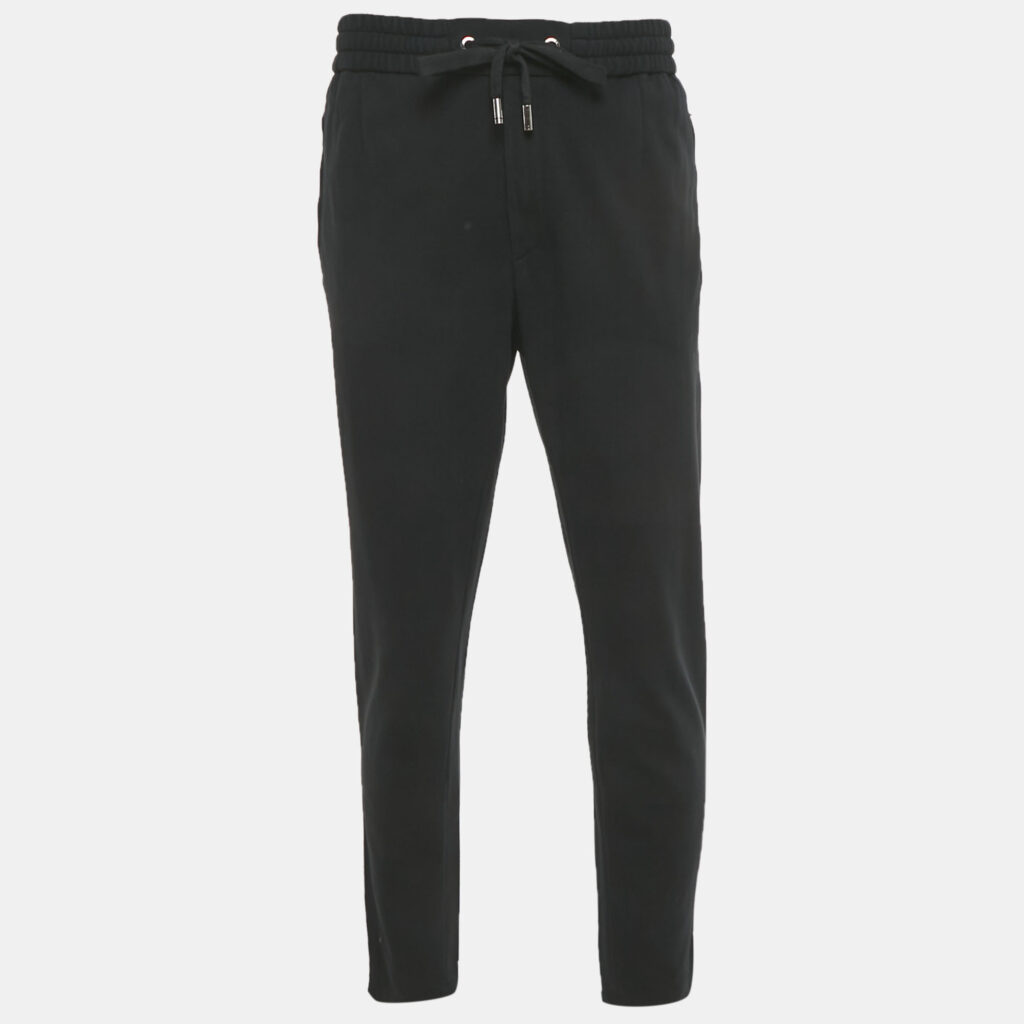 Dolce & Gabbana Black Logo Embroidered Knit Drawstring Trousers XXXL