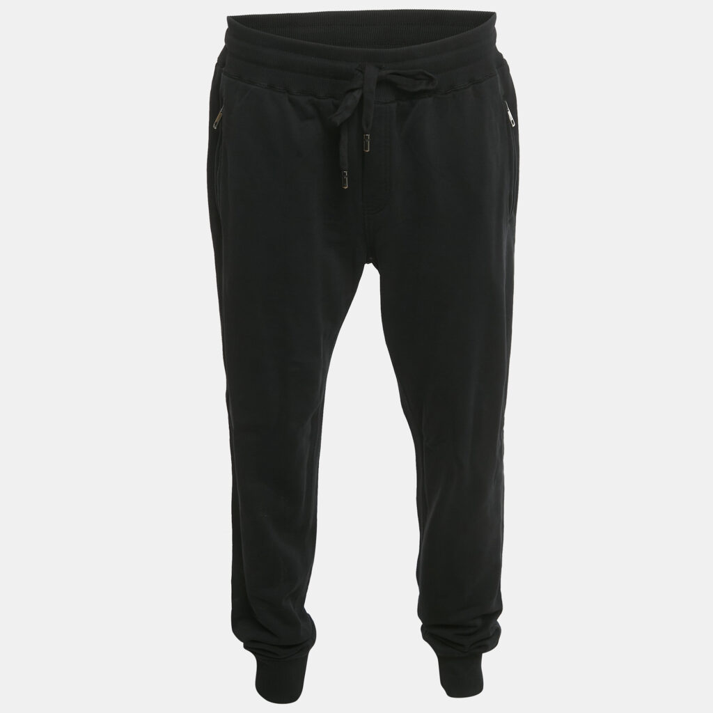 Dolce & Gabbana Black Logo Plaque Cotton Sweatpants 4XL