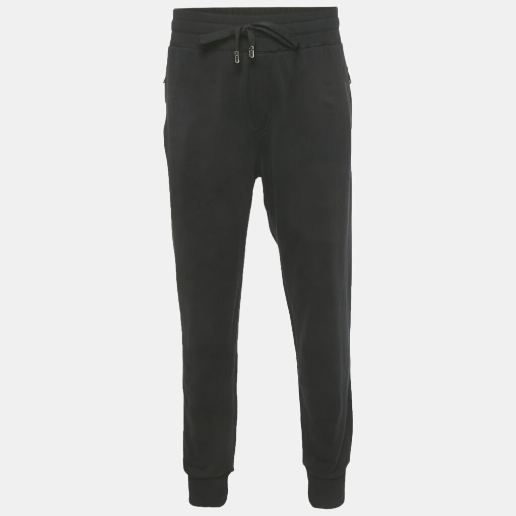Dolce & Gabbana Black Cotton Logo Plaque Sweatpants 4XL