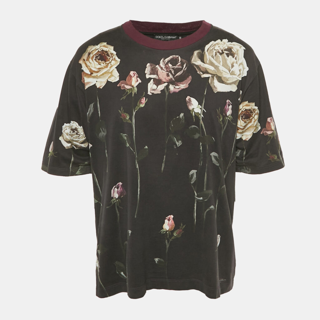 Dolce & Gabbana Black Floral Print Jersey T-Shirt M Dolce & Gabbana Black Floral Print Jersey T-Shirt M