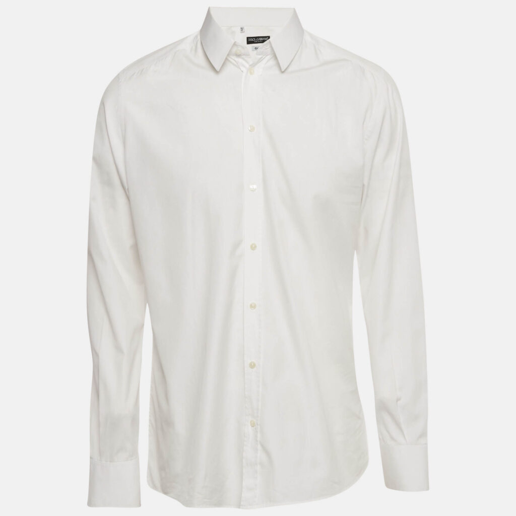 Dolce & Gabbana Gold White Cotton Long Sleeve Shirt XL