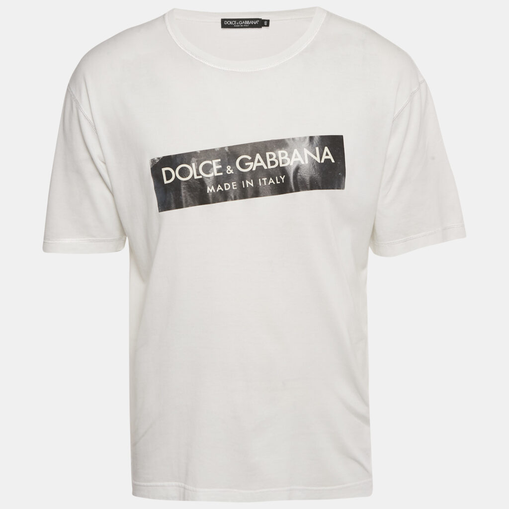 Dolce & Gabbana White Logo Print Jersey Crewneck T-Shirt S