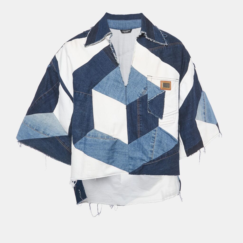 Dolce & Gabbana Blue Denim Patch Work Oversized Shirt S