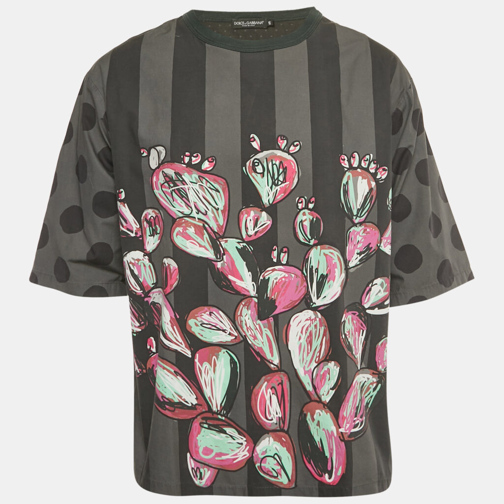 Dolce & Gabbana Grey Printed Cotton Crewneck T-Shirt M Dolce & Gabbana Grey Printed Cotton Crewneck T-Shirt M