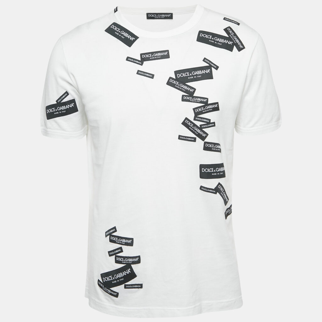 luxury-men-dolcegabbana-used-clothes-p1246099-004-1.jpg Dolce & Gabbana White Cotton Label Embroidered Short Sleeve T-Shirt L