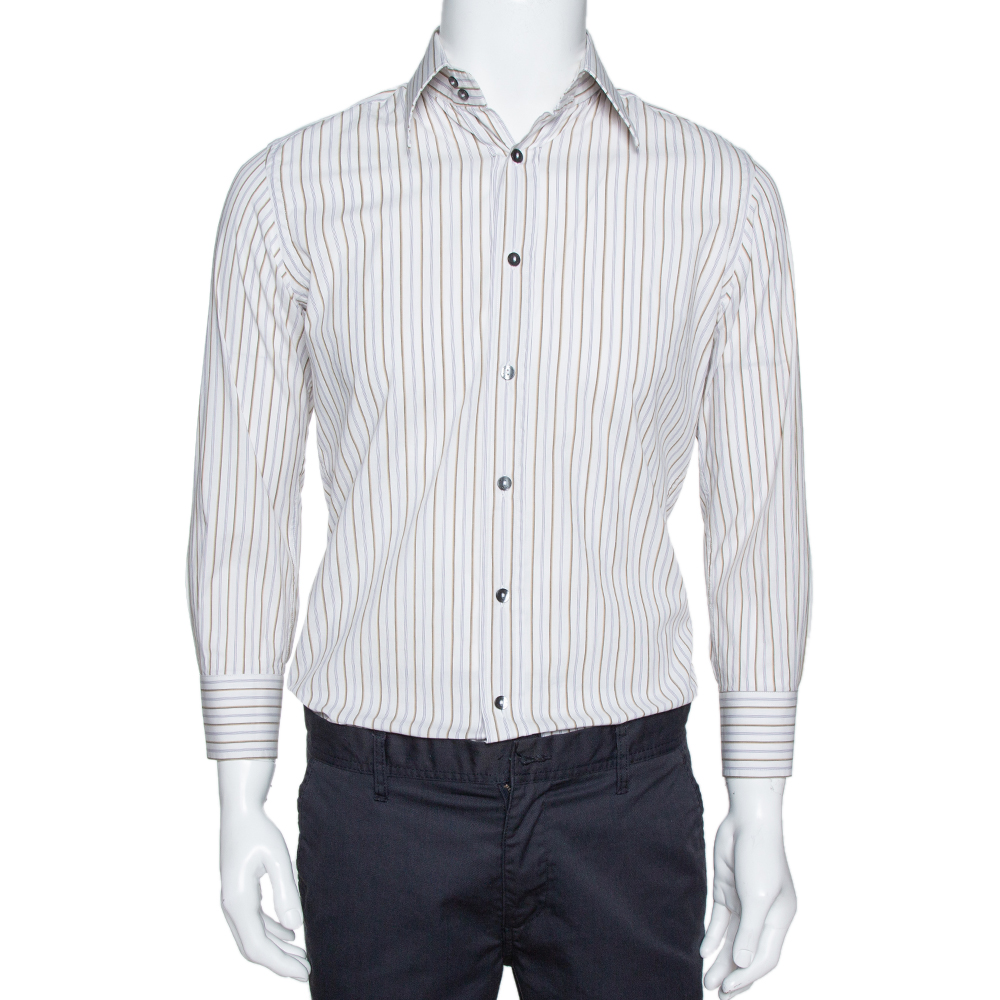 Dolce & Gabbana Multicolor Striped Cotton Slim Fit Button Front Shirt S Dolce & Gabbana Multicolor Striped Cotton Slim Fit Button Front Shirt S