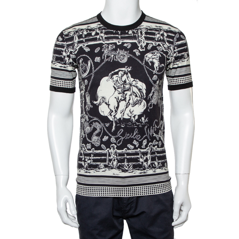 Dolce & Gabbana Monochrome Printed Cotton Crewneck T-Shirt XS Dolce & Gabbana Monochrome Printed Cotton Crewneck T-Shirt XS