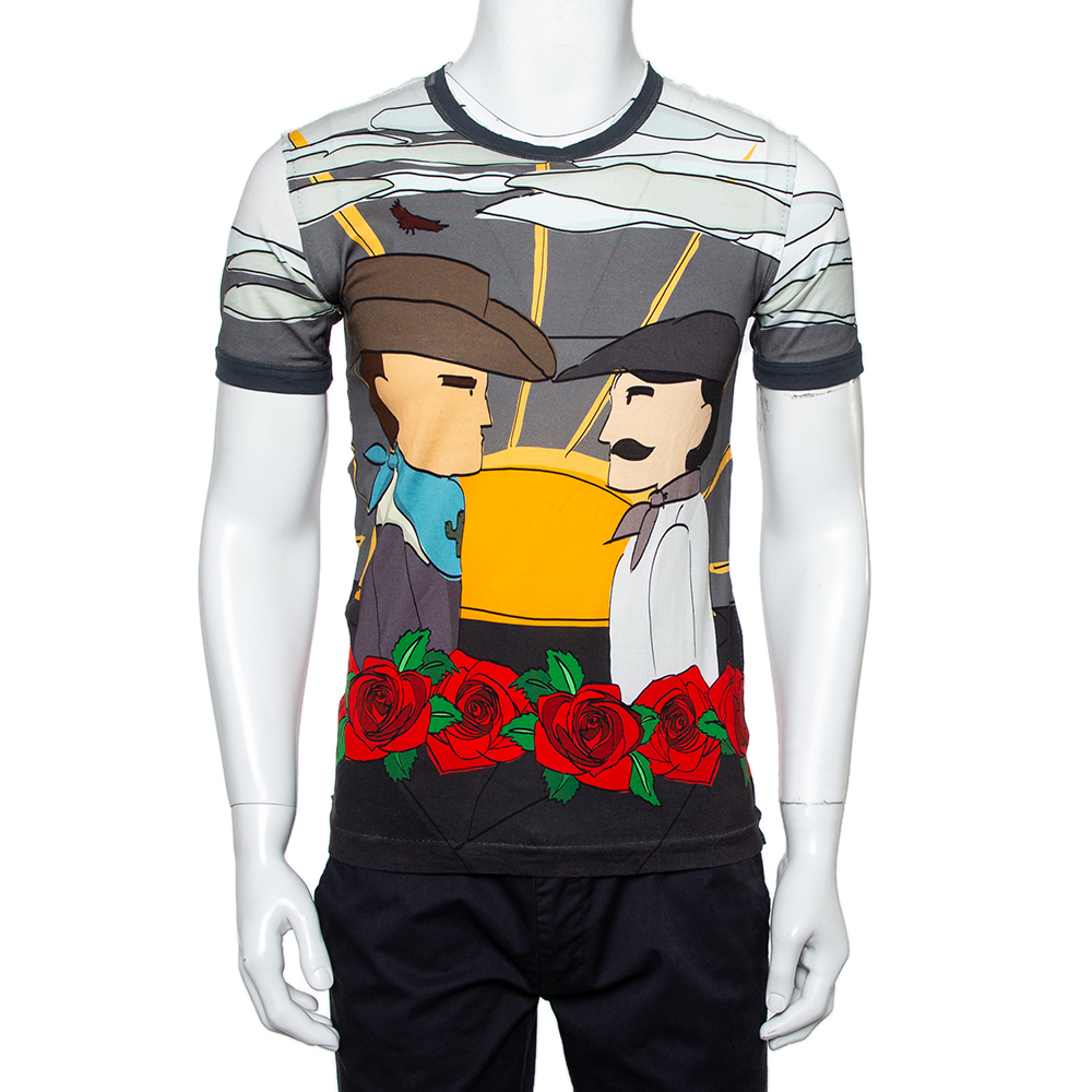 Dolce & Gabbana Grey Printed Cotton Crewneck T-Shirt S Dolce & Gabbana Grey Printed Cotton Crewneck T-Shirt S