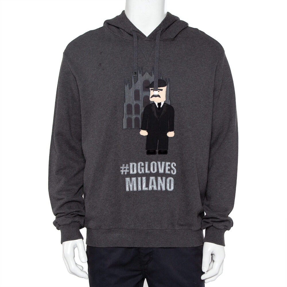 Dolce & Gabbana Grey Patchwork Detail Hooded Sweatshirt XXL Dolce & Gabbana Grey Patchwork Detail Hooded Sweatshirt XXL