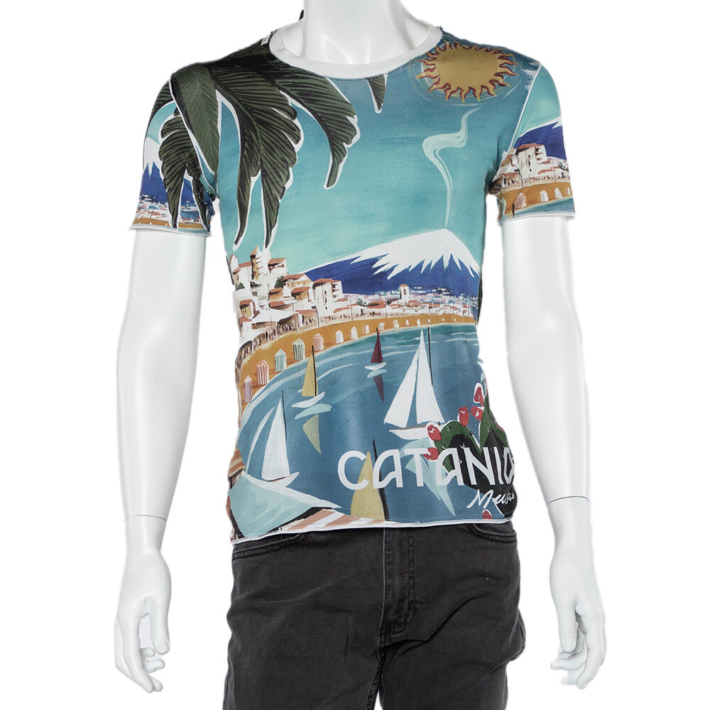 Dolce & Gabbana Blue Catania Tropical Ringer Printed Cotton T-shirt XS Dolce & Gabbana Blue Catania Tropical Ringer Printed Cotton T-shirt XS