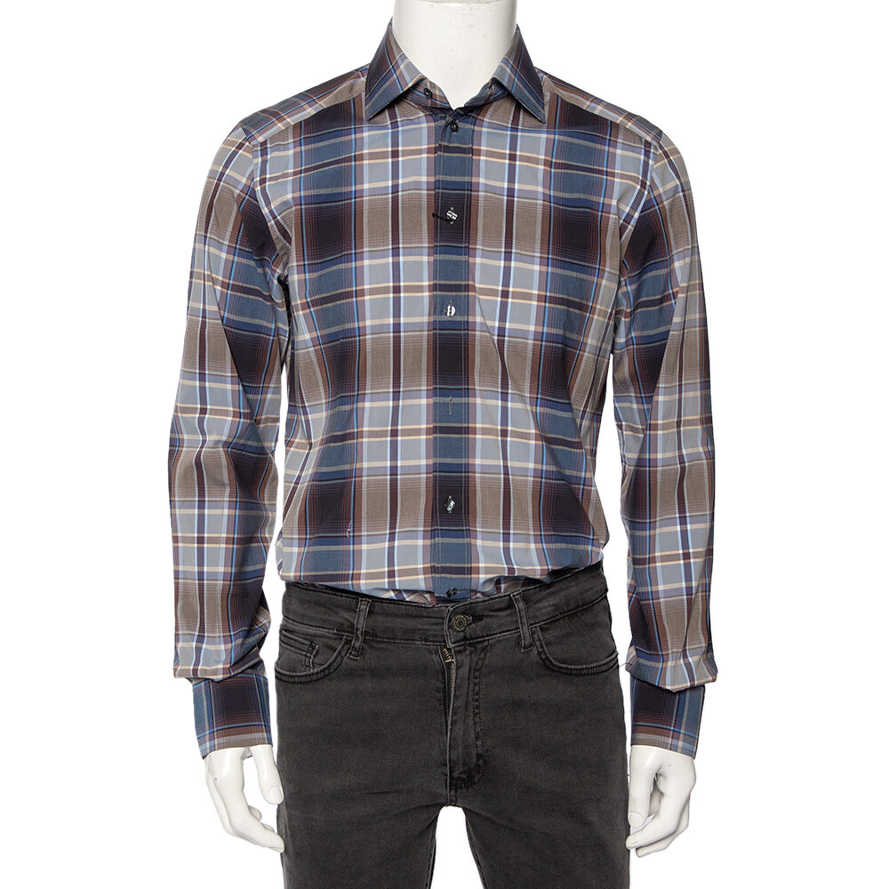 Dolce & Gabbana Blue Plaid Checked Cotton Gold Label Shirt M Dolce & Gabbana Blue Plaid Checked Cotton Gold Label Shirt M
