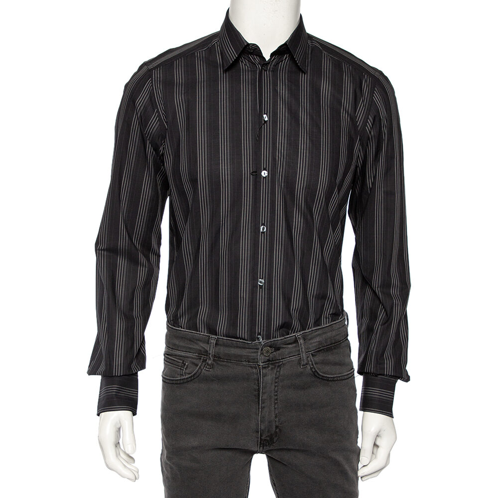 Dolce & Gabbana Black Striped Cotton Gold Label Shirt M Dolce & Gabbana Black Striped Cotton Gold Label Shirt M