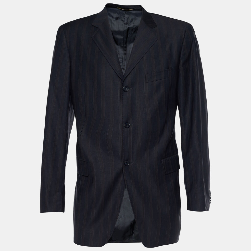 Dolce & Gabbana Midnight Blue Striped Wool Single Breasted Blazer XL Dolce & Gabbana Midnight Blue Striped Wool Single Breasted Blazer XL