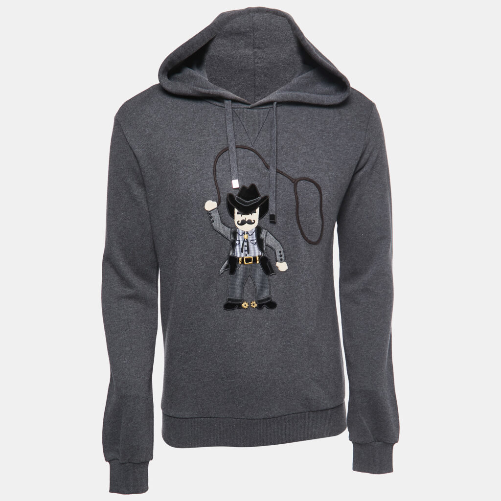 Dolce & Gabbana Grey Cowboy Patch Cotton Hoodie XS Dolce & Gabbana Grey Cowboy Patch Cotton Hoodie XS