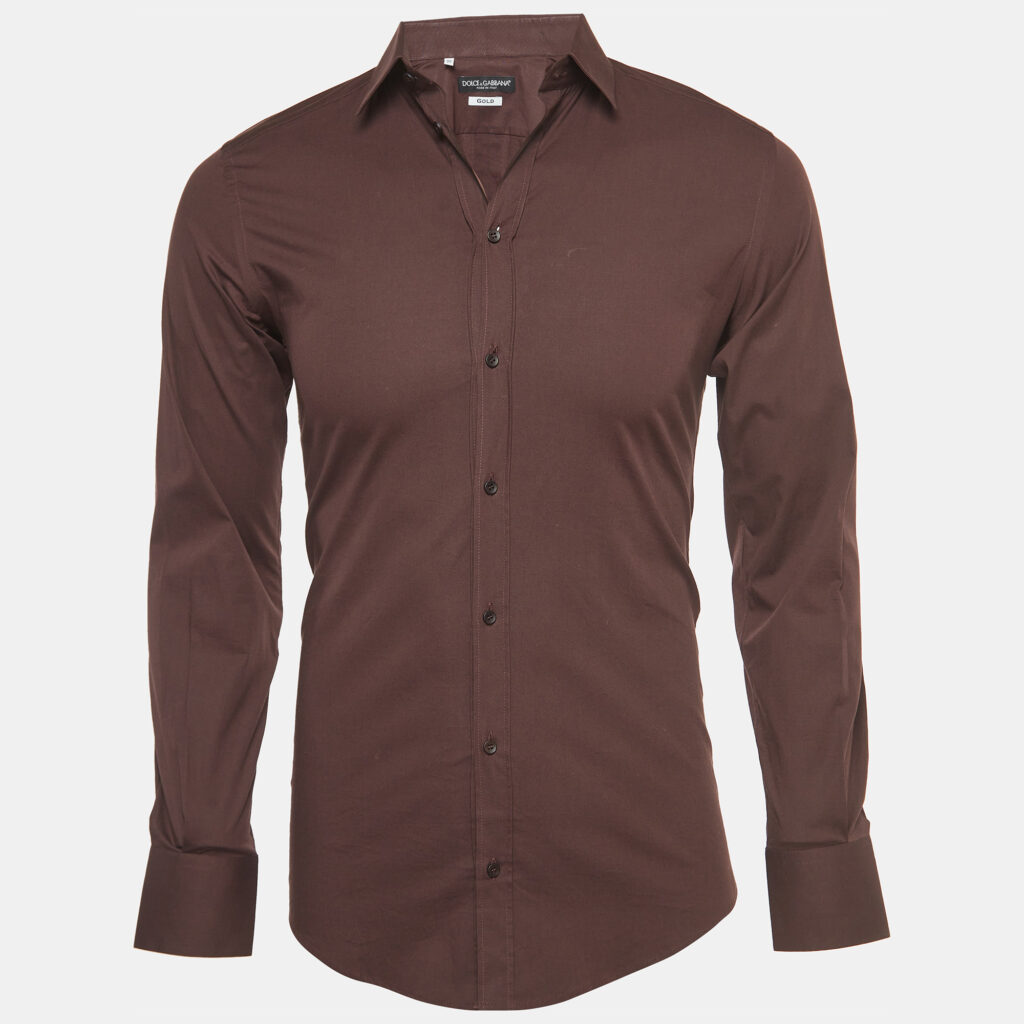 Dolce & Gabbana Gold Brown Cotton Button Front Full Sleeve Shirt S Dolce & Gabbana Gold Brown Cotton Button Front Full Sleeve Shirt S